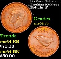 1942 Great Britain 1 Farthing KM#?843 Grades Choic