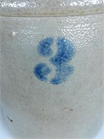 #3 Stencil Cobalt Blue Stoneware Crock Mustard