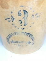 Early Stencil 3 Monmouth Pottery Salt Glazed Crock