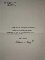 Madeleine Albright facsimile signed note. 5x8 inch