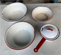 Red and Black Trim Enamelware Lot
