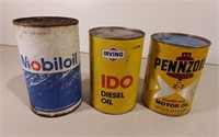 Three Oil Cans Incl. Unopened Irving Diesel Oil