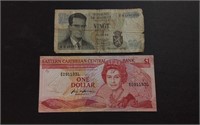 1964 Belgium 20 Francs & Eastern Caribbean $1