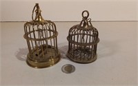 Two Brass Bird Cages W/ Birds