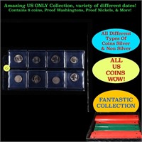 Superb Page of 8 US Coins Indian 1c's, Mercury 10c