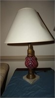 Vtg Cranberry Lamp with Marble Base and Shade