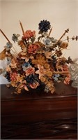 Vintage Floral Arrangement in Wooden Bowl