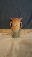 Hull Purple Teal Two Handled Flowered Vase