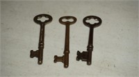Set of 3 Antique Brass Skeleton Key