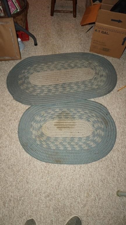 Two Small Kitchen Blue Braded Rugs