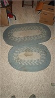 Two Small Kitchen Blue Braded Rugs