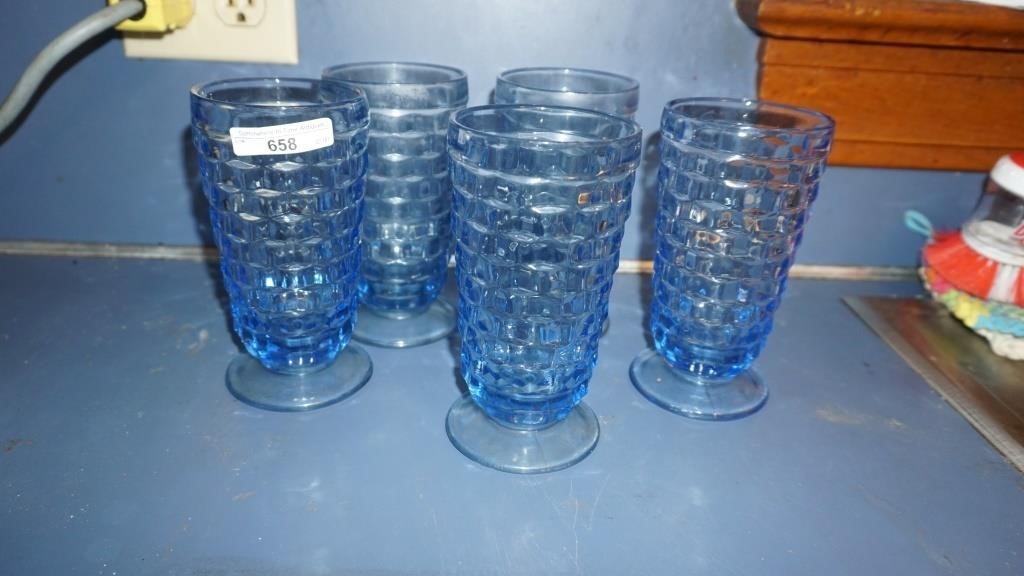 Set of 5 Vintage Blue Geometric Shape Glasses