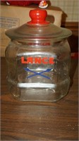 Vintage Lance Jar with Glass Lid and Red Handle
