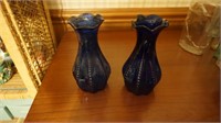 Set of Two Vintage Cobalt Blue Vases