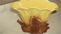 Large Yellow and Brown McCoy Fan Vase