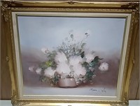 Signed Floral Oil Painting 30x26" Maria C.