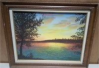 Signed Sunset Oil Painting 22x18" Dorothy 1981