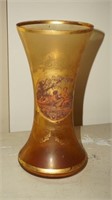 Antique Mantle Victorian Scene Vase 22k Gold Trim