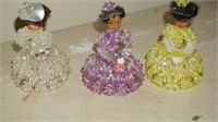 Collection of 3 Handmade Crystal Safety Pin Dolls