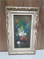 Signed Floral Oil Painting 21x33"