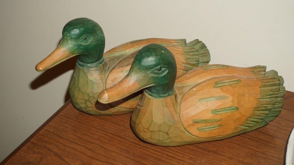Pair of Two Wooden Decorative Ducks