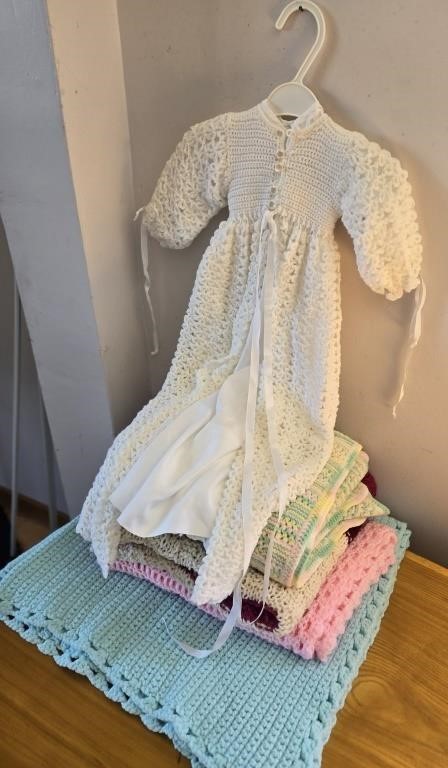 Croched Christening Dress & Blankets