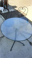 Glass Top Patio Table w/ 2 Chairs. Wooden Seat. Lo