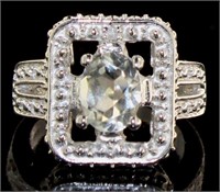 Natural 1.21 ct Green Amethyst & Diamond Ring