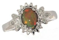 Natural Cabochon Australian Opal & Diamond Ring