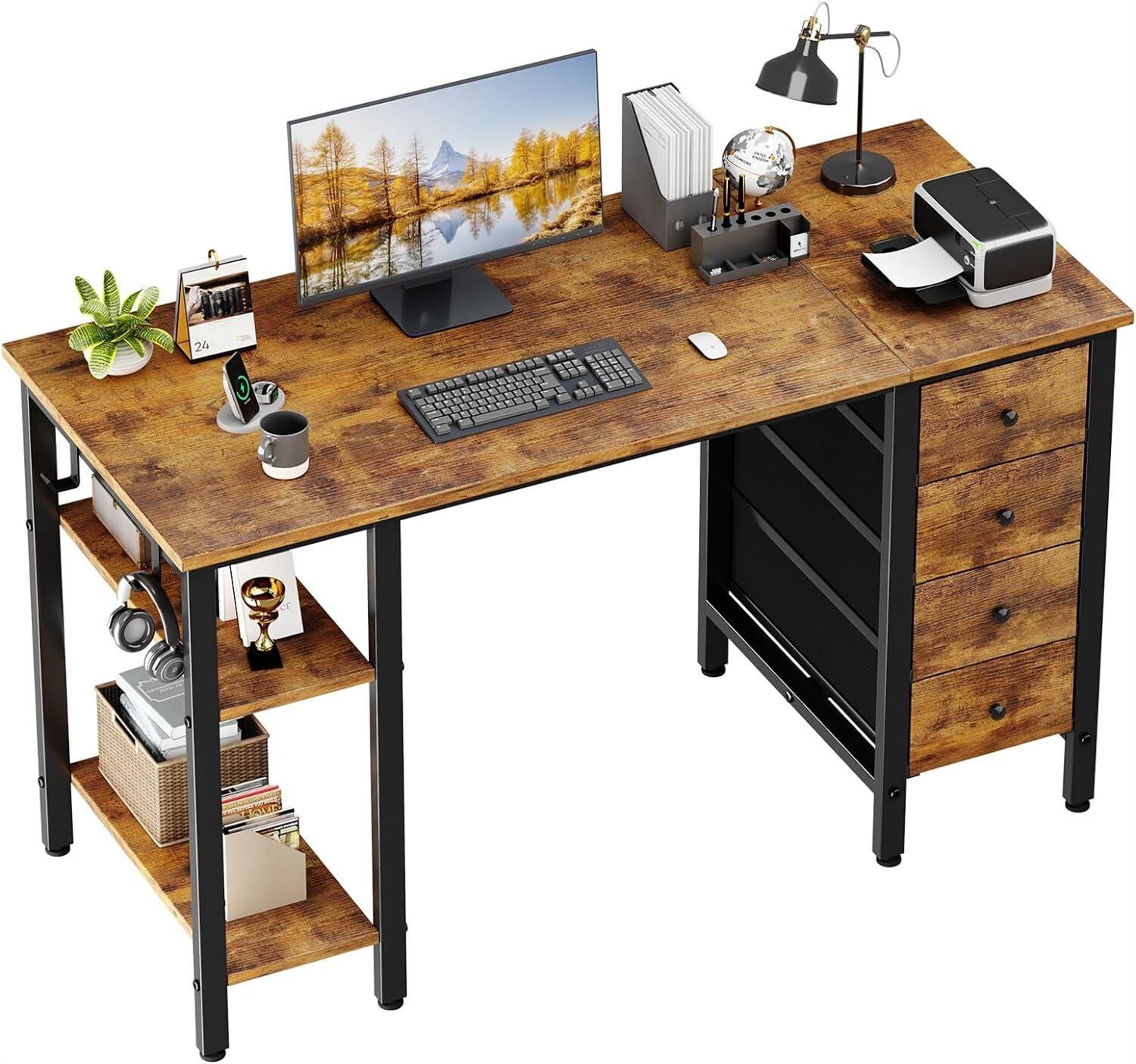 Lufeiya 47 White Desk with Drawers & Shelves