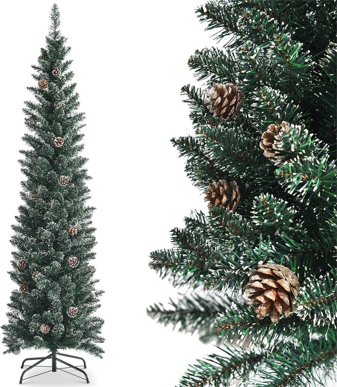 6.5 ft Slim Snowy Christmas Tree  351 Tips