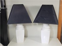 Pair of White Porcelain Table Lamps with Black
