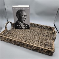 Wicker Tray and Book Titled A Promised Land by