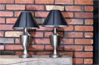Pair of Silver Metal Lamps with Black Shades