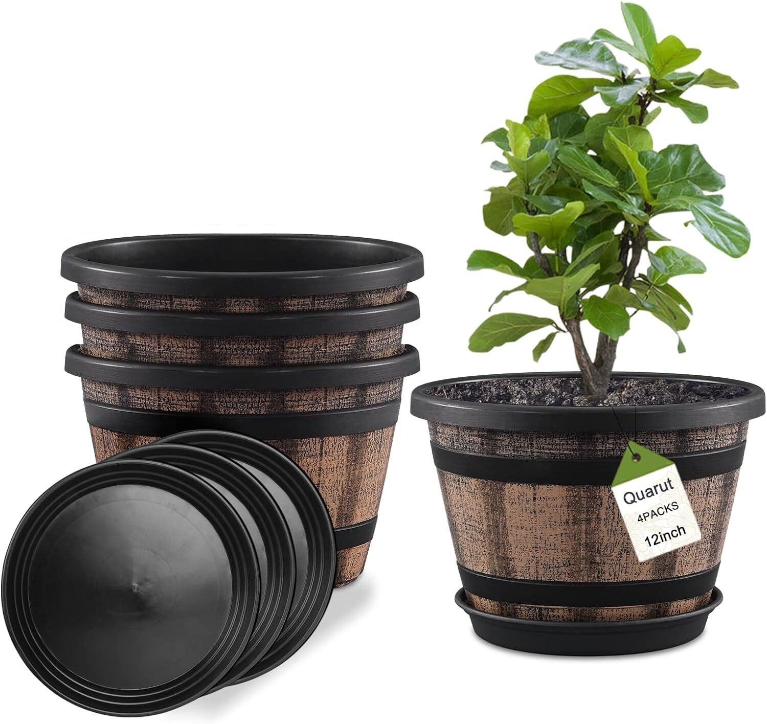Whiskey Barrel Planters Set  12in - Brown