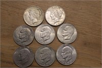 2-1922 Silver Peace Dollars & 6 Eisenhower