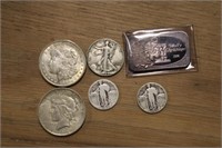 1921 morgan Silver dollar, 22 peace, 42- 1/2