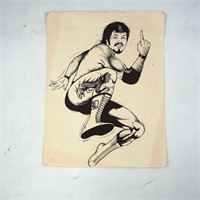 RARE Original Jerry Lawler Ink On Paper Drawing