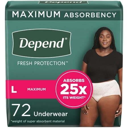 Depend Fresh Protection Underwear Women L 72Ct