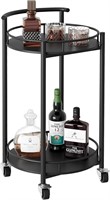 Black 2-Tier Bar Cart with Handle  Wine Rack