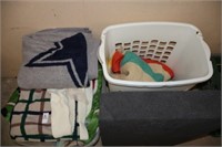BLANKETS AND LAUNDRY BASKET
