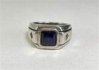 Men's Sterling Blue/White Sapphire Ring 14 Gr S-10