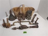 Basket of vintage tools