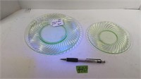 2 Pieces Uranium glass depression plates