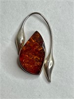 Large Sterling and bezeled Amber Pendant