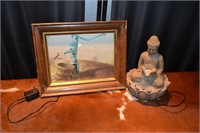 Buddha Water fountain/ Wood frame picture frame