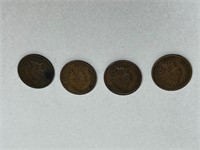 4 Indian Head Pennys Assorted years