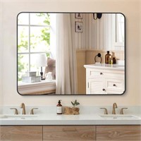 30"x40" COFENY Bathroom Mirror, Black Rectangle