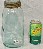 Early GEM Aqua Glass Sealer Jar