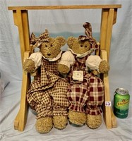 Sister Teddy Bears On A Wooden Porch Swing